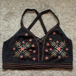 Black embroidered Crop Top x AEO